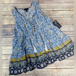 Mackenzie & James Front Tie Floral Print A-line Top Blue Size M